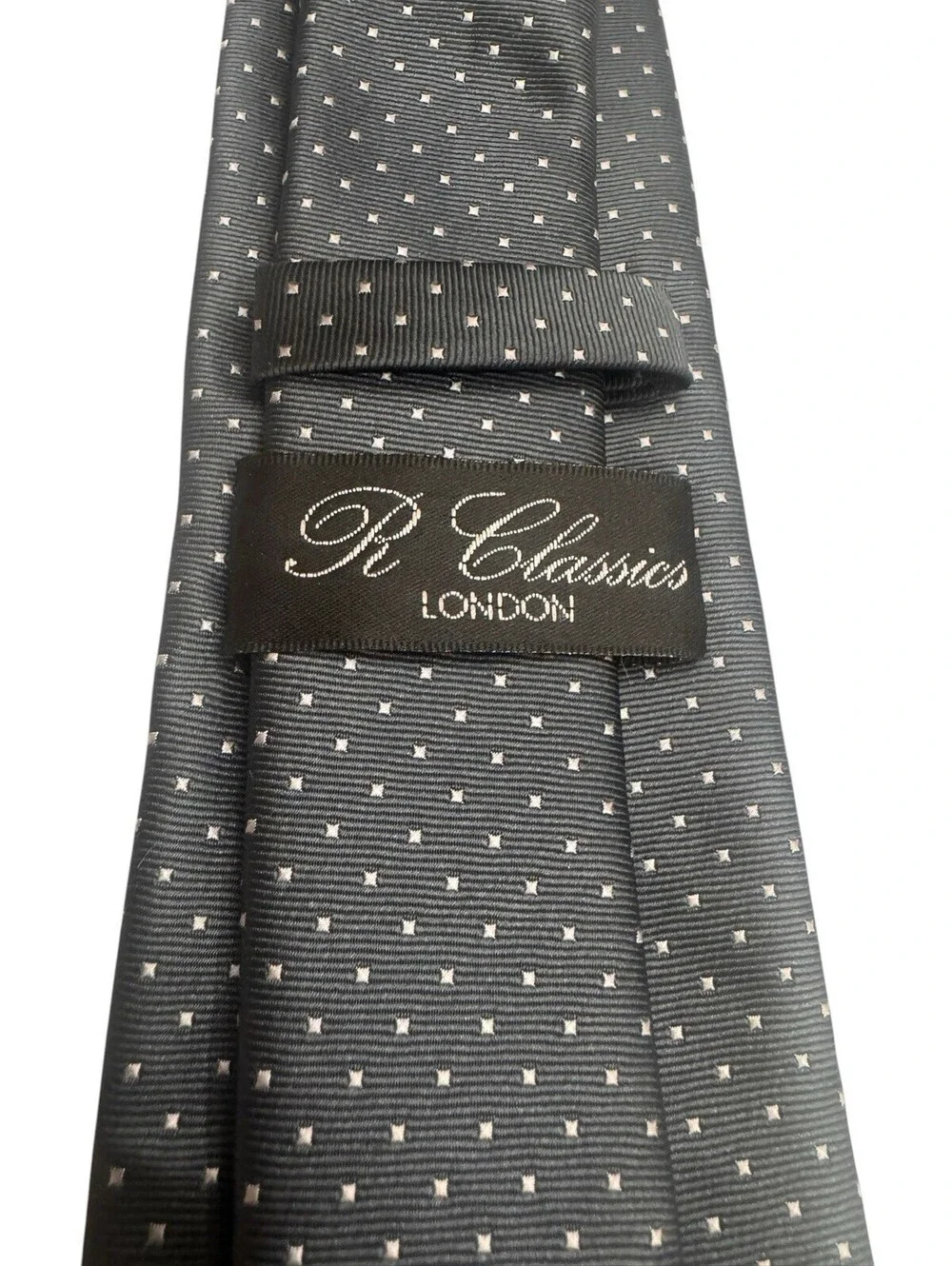 R Classics London Men's Charcoal Gray Polka Dot Tie